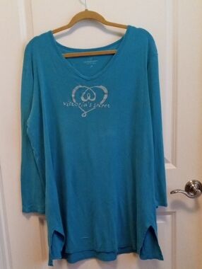 Victoria's Secret Turquoise V-Neck Long Sleeve Logo Nightgown  Size Medium